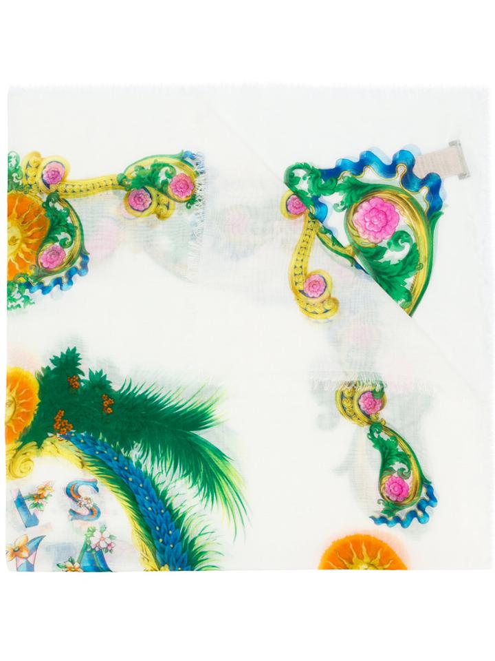 Versace Exotic Print Scarf - White