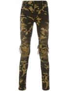 Balmain Distressed Camouflage Trousers - Green
