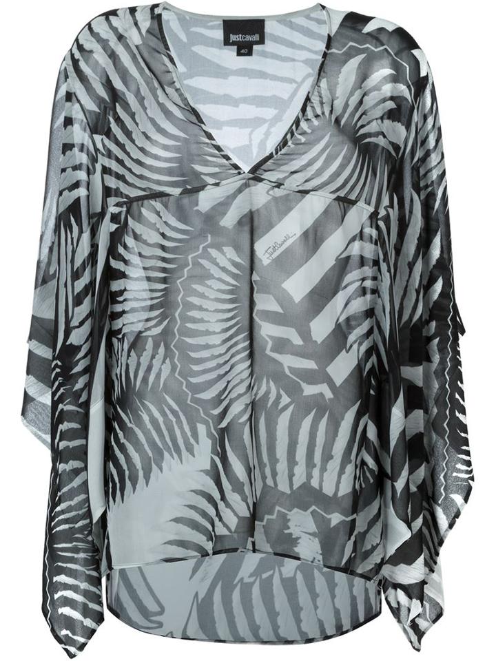 Just Cavalli Sheer Printed Kaftan, Women's, Size: 42, Black, Polyester