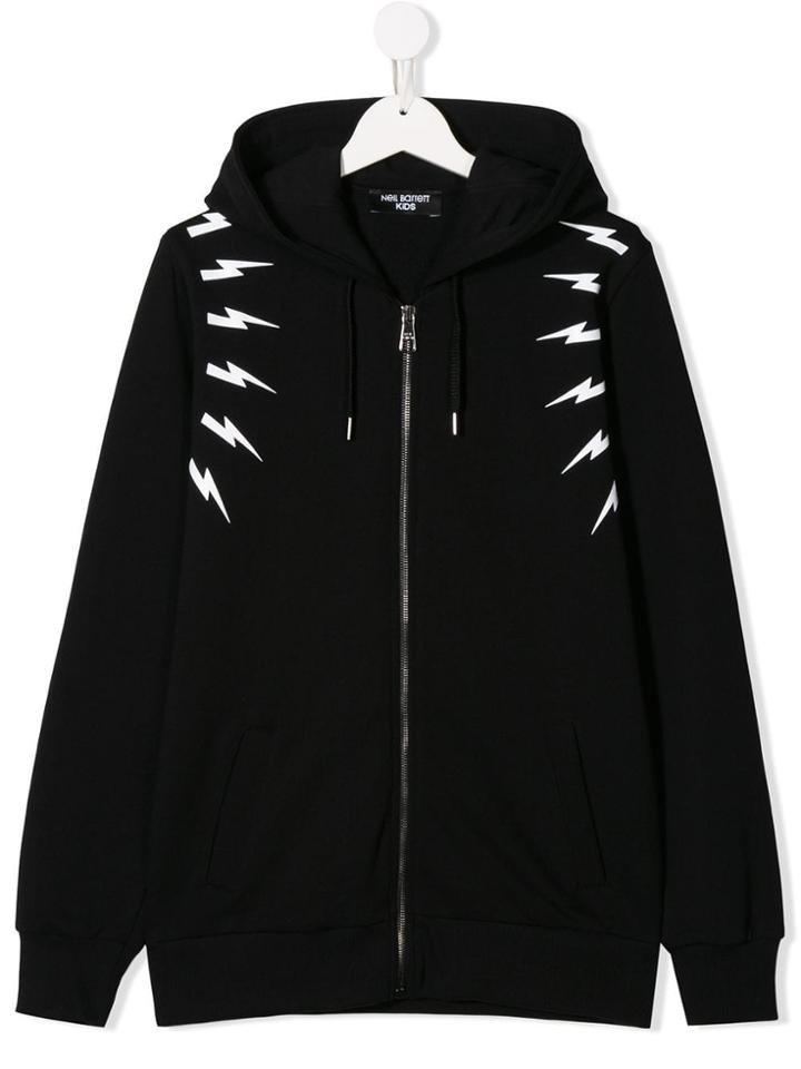 Neil Barrett Kids Teen Lightning Print Zipped Hoodie - Black