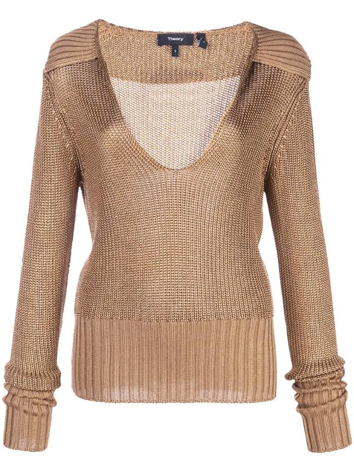 Theory Fitted Ribbed Knit Top - Brown