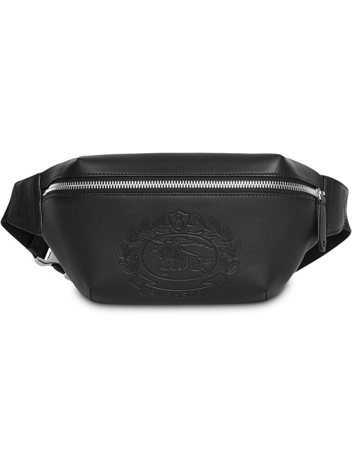 Burberry Medium Embossed Crest Leather Bum Bag - Black