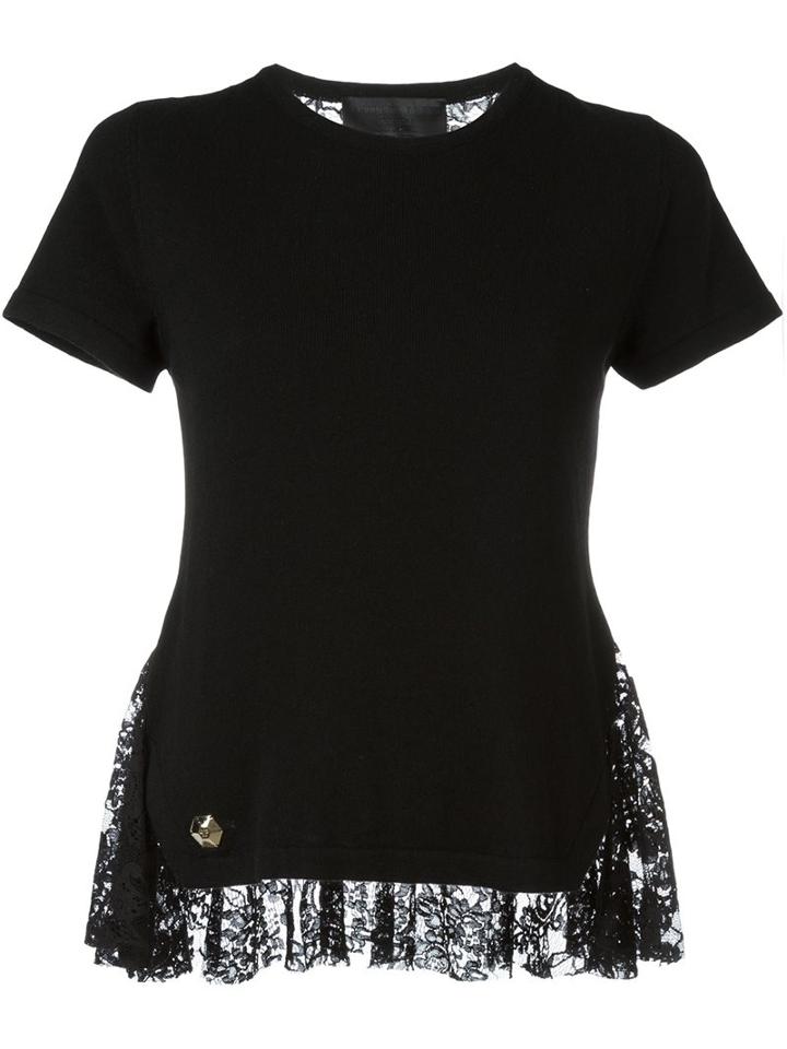 Philipp Plein Lace Back T-shirt, Women's, Size: Medium, Black, Cotton/polyamide/viscose/merino