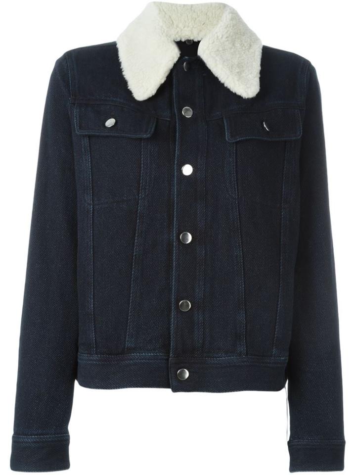 Mm6 Maison Margiela Shearling Collar Denim Jacket, Women's, Size: 42, Blue, Cotton/polyester/acrylic