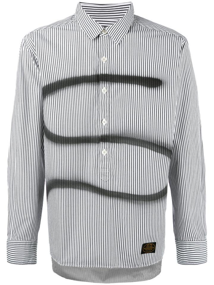 Neighborhood - 's' Print Striped Shirt - Men - Cotton - Xl, Black, Cotton