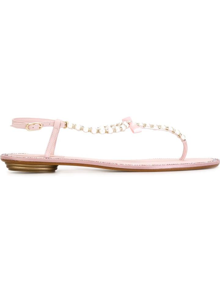 René Caovilla Embellished Thong Sandals, Women's, Size: 36.5, Pink/purple, Leather/pvc