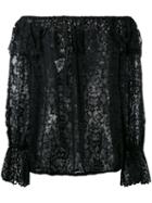 Ermanno Ermanno - Lace Panel Bardot Top - Women - Polyamide/polyester - 42, Women's, Black, Polyamide/polyester