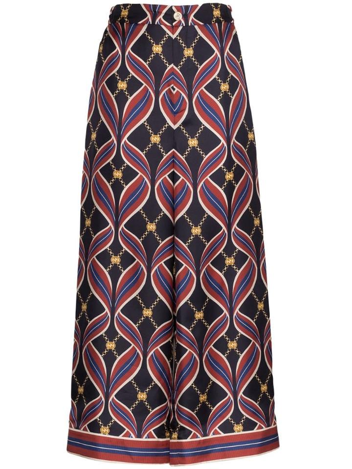Gucci Logo Pattern Wide-leg Trousers - Blue