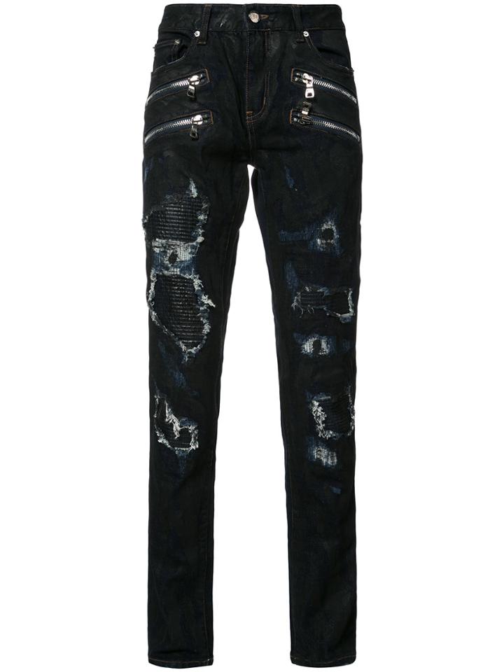 God's Masterful Children Shredded Trim Slim-fit Jeans - Blue