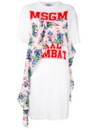 Msgm Logo Print T-shirt Dress, Size: Small, White, Cotton