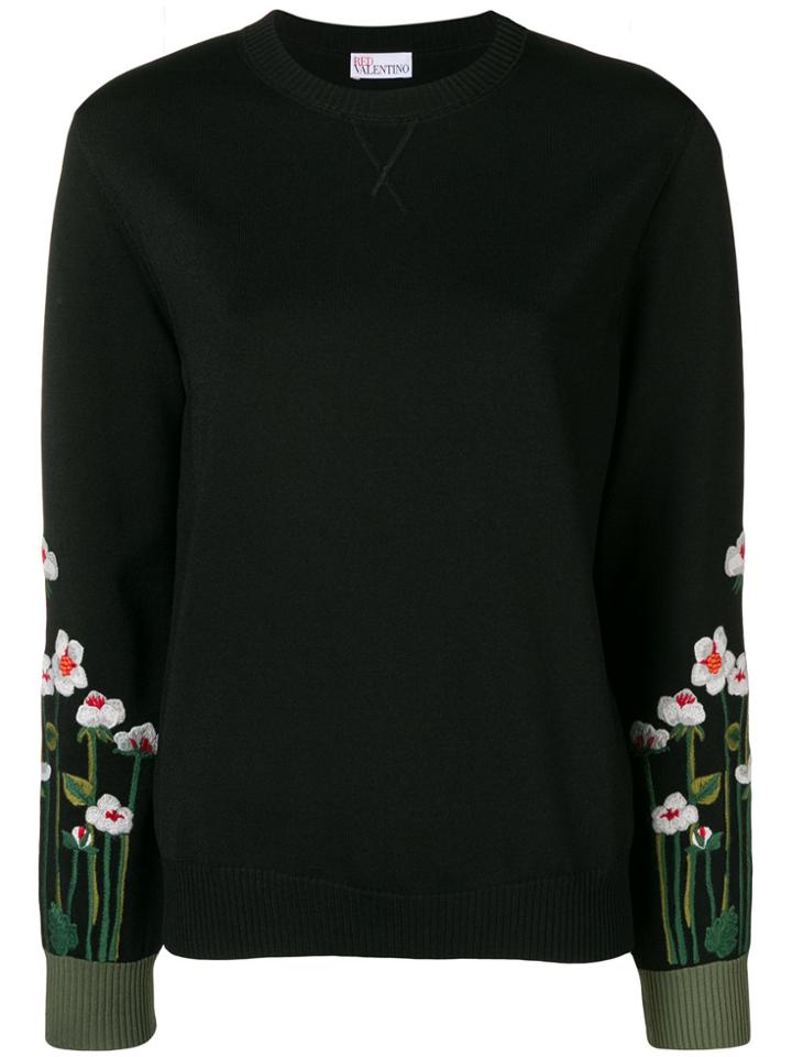 Red Valentino Embroidered Sleeves Sweater - Black
