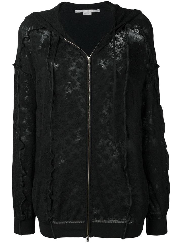 Stella Mccartney Floral Mesh Zip-front Hoodie - Black