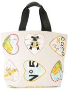 Chanel Vintage Heart Logo Motif Tote Bag, Women's, White