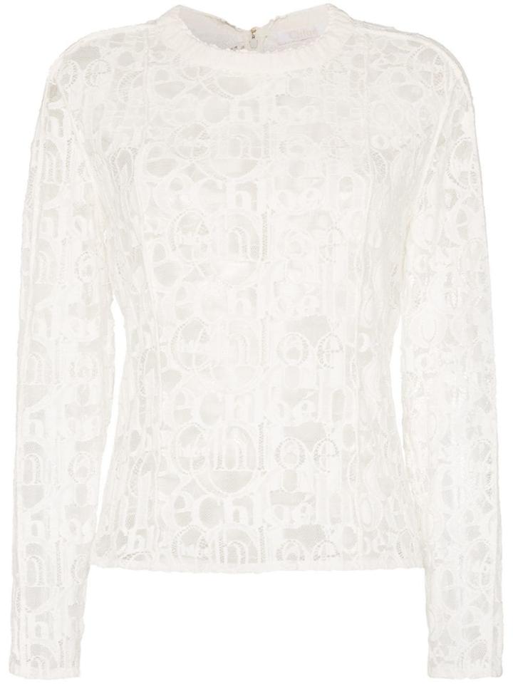 Chloé Lace Logo Cotton Blend Top - White