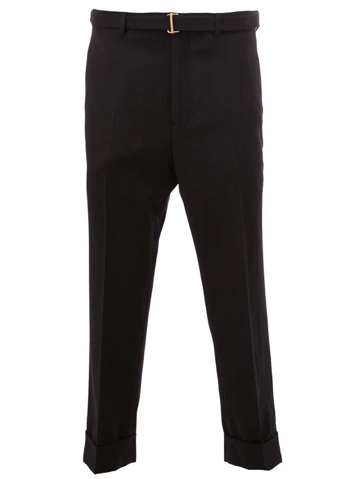 Wooster + Lardini Belted Tapered Trousers, Men's, Size: 48, Blue, Wool