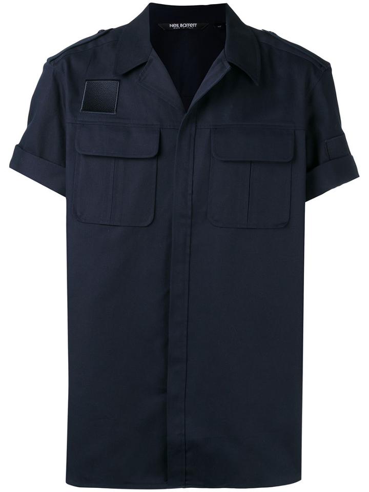 Neil Barrett Concealed Placket Shortsleeved Shirt, Men's, Size: 41, Blue, Cotton