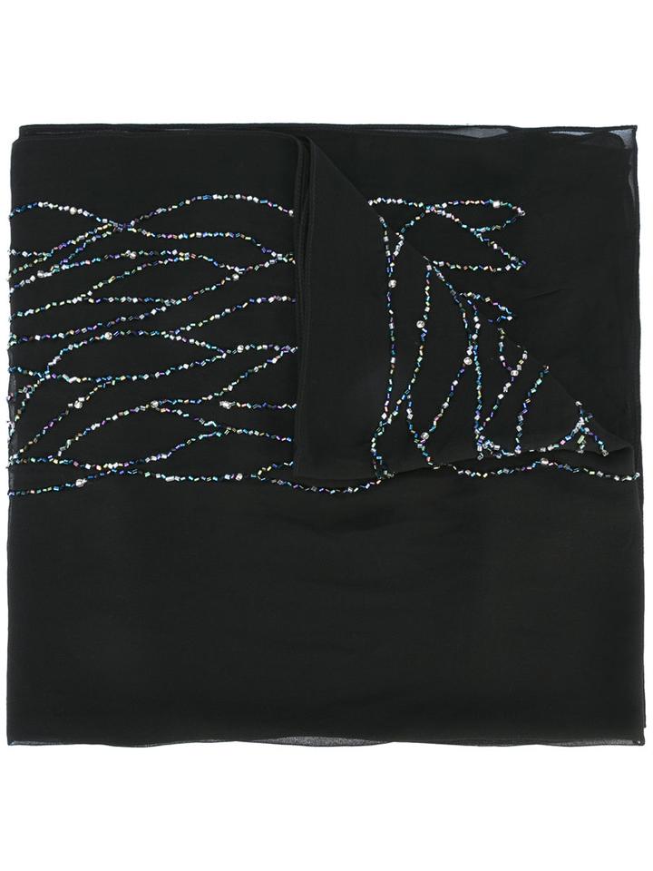 Armani Collezioni Beaded Trim Scarf, Women's, Black, Polyester/glass
