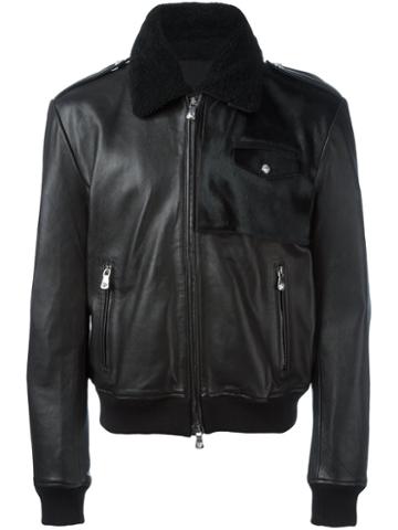 Versus Shearling Collar Leather Jacket