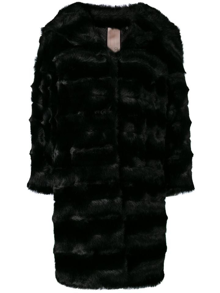 Venus Fur Hooded Coat - Black