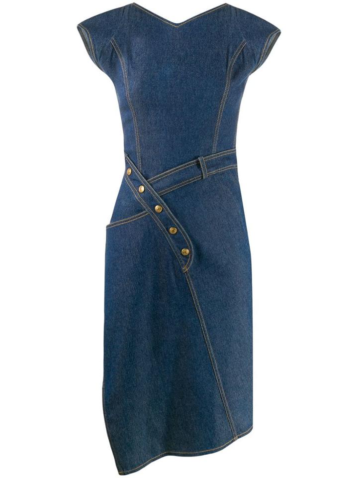 Christian Dior Pre-owned 2000s Asymmetric Denim Dress - Blue