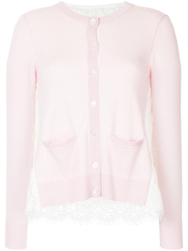 Onefifteen Lace Panel Buttoned Cardigan - Pink & Purple