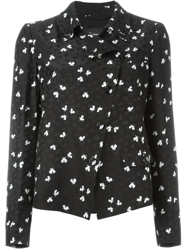 Emporio Armani Printed Double Breasted Jacket, Women's, Size: 40, Black, Viscose/silk/cotton
