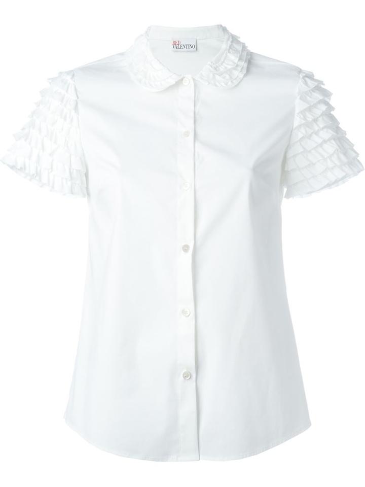 Red Valentino Shortsleeved Frill Shirt, Women's, Size: 36, White, Cotton/polyamide/spandex/elastane