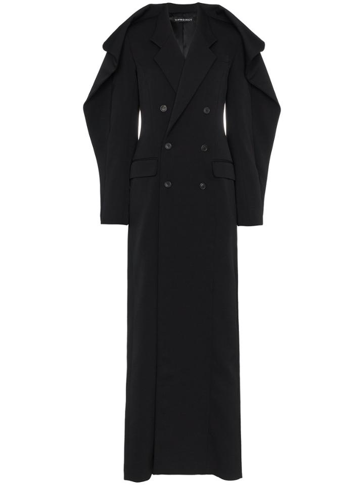Y / Project Double Breasted Shoulder Detail Wool Blend Coat - Black