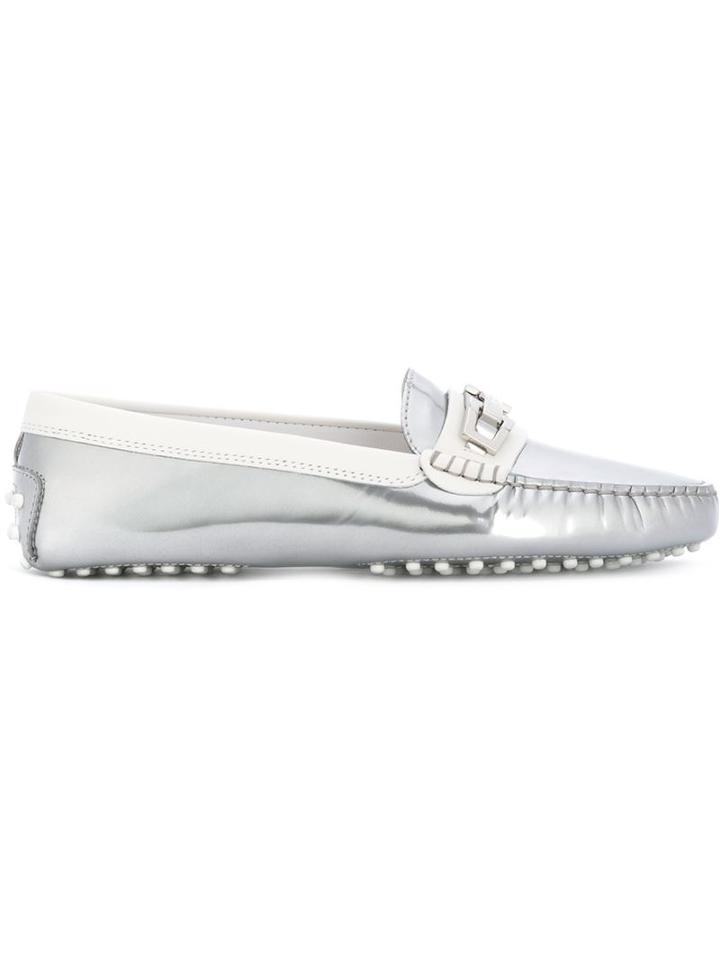 Tod S Buckle Loafers, Women's, Size: 38.5, Grey, Leather/rubber