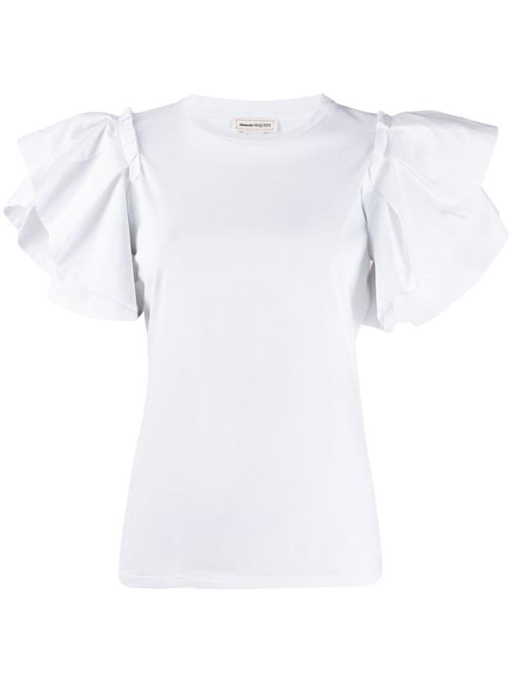 Alexander Mcqueen Ruffle Sleeve T-shirt - White