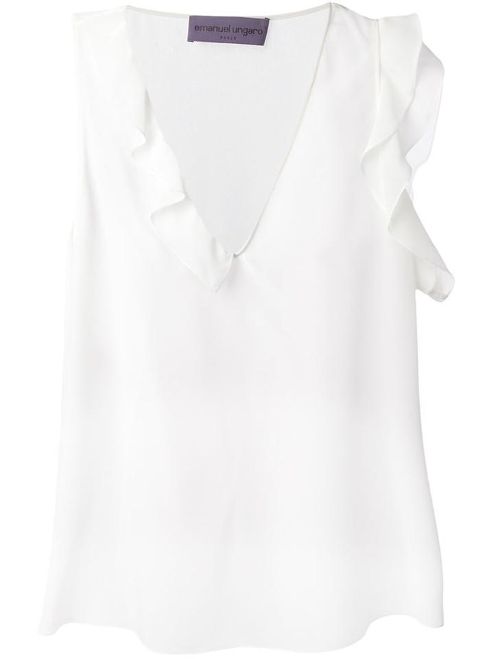 Emanuel Ungaro Ruffled Details Top, Women's, Size: 42, White, Silk
