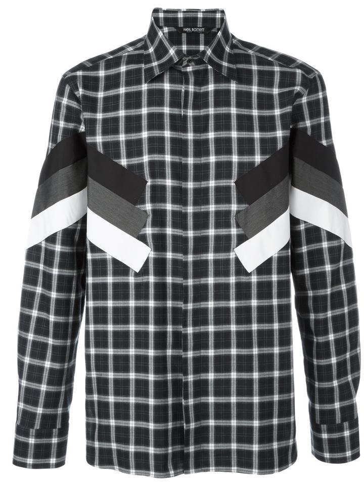 Neil Barrett Modernist Long Sleeve Check Shirt, Men's, Size: 41, Grey, Cotton