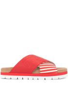 Msgm Striped Cross Strap Slippers - Red