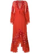 Roberto Cavalli Floral Embroidered Frill Trim Maxi Dress - Yellow