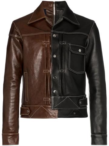 Nounion Two-tone Contrast Leather Jacket - Black