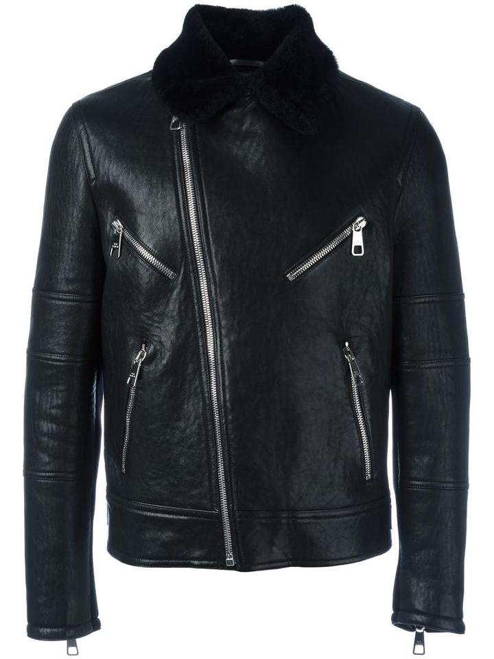 Neil Barrett Fur Collar Biker Jacket, Men's, Size: Xl, Black, Lamb Skin/polyester/viscose/lamb Fur