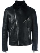 Neil Barrett Fur Collar Biker Jacket, Men's, Size: Xl, Black, Lamb Skin/polyester/viscose/lamb Fur