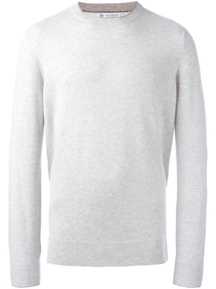 Brunello Cucinelli Cashmere Crew Neck Jumper, Men's, Size: 56, Grey, Cashmere