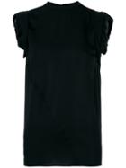Dsquared2 Ruffled Cap Sleeve Top, Women's, Size: 38, Black, Silk