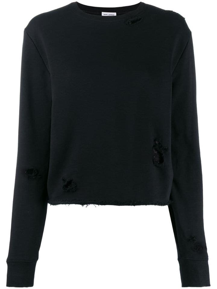 Saint Laurent Distressed Details Knitted Sweater - Black