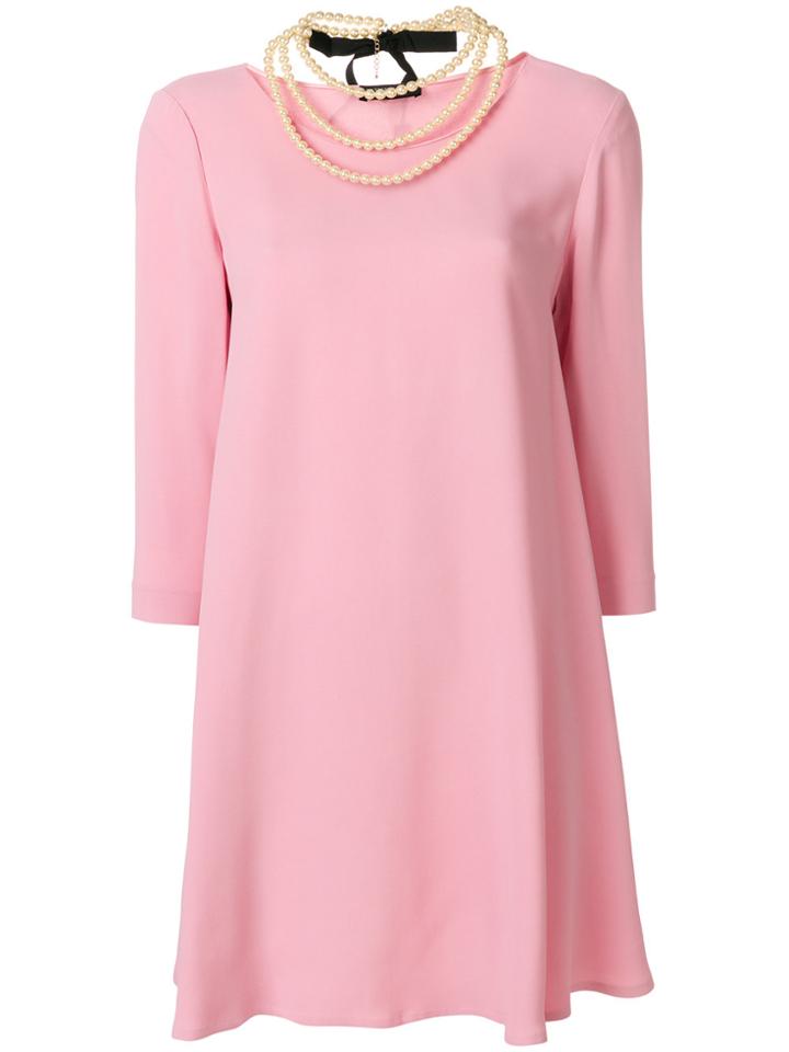 Twin-set Pearl Necklace Detail Dress - Pink & Purple