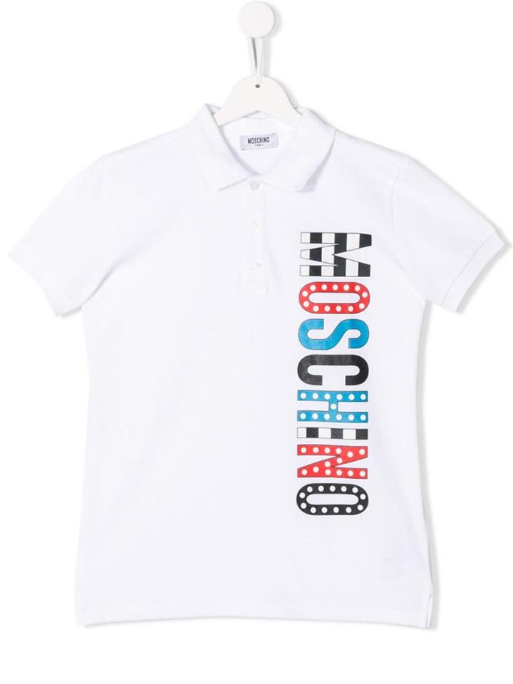 Moschino Kids Teen Logo Print Polo Shirt - White