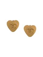Chanel Vintage Vintage Cc Logos Heart Motif Gold Earrings