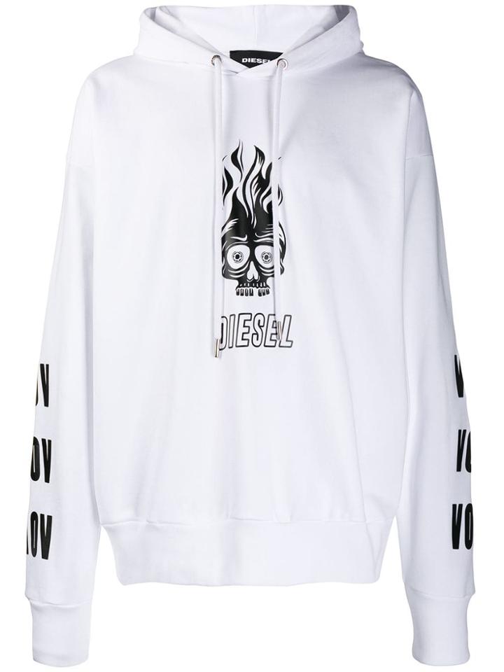 Diesel Logo Print Hoodie - White