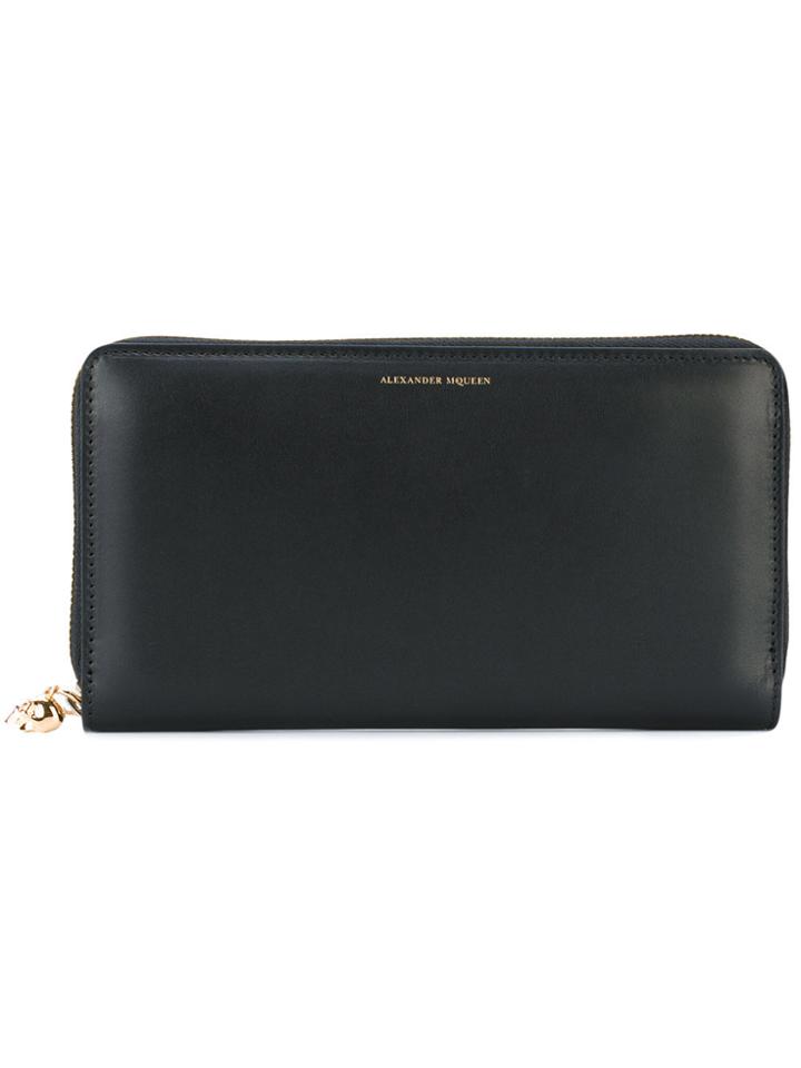 Alexander Mcqueen Long Leather Logo Print Wallet - Black