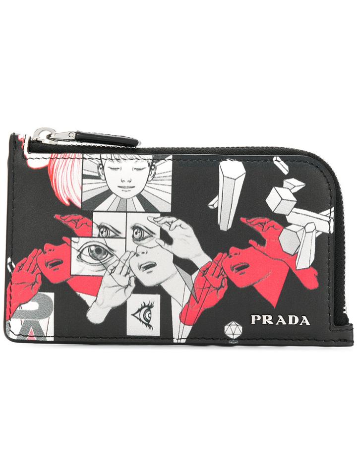 Prada Printed Zip Wallet - Black