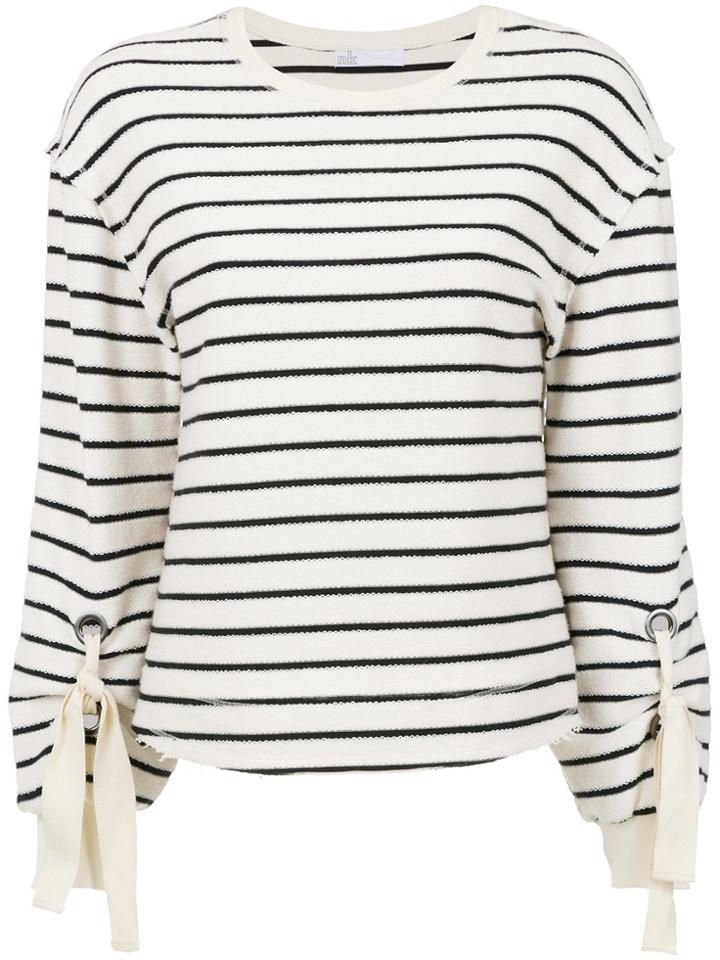Nk Lace Up Detail Striped Blouse - White