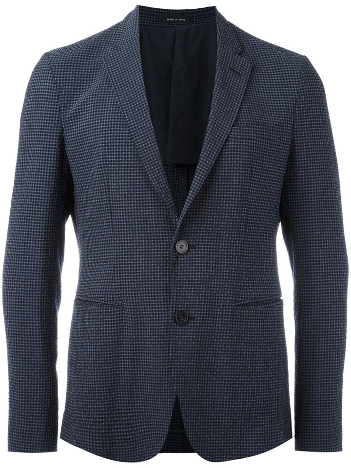 Emporio Armani Checked Blazer, Men's, Size: 54, Blue, Silk/cotton/spandex/elastane/virgin Wool