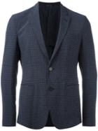 Emporio Armani Checked Blazer, Men's, Size: 54, Blue, Silk/cotton/spandex/elastane/virgin Wool