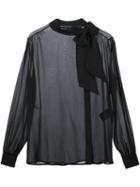 Saint Laurent Pussybow Sheer Blouse, Size: 38, Black, Silk